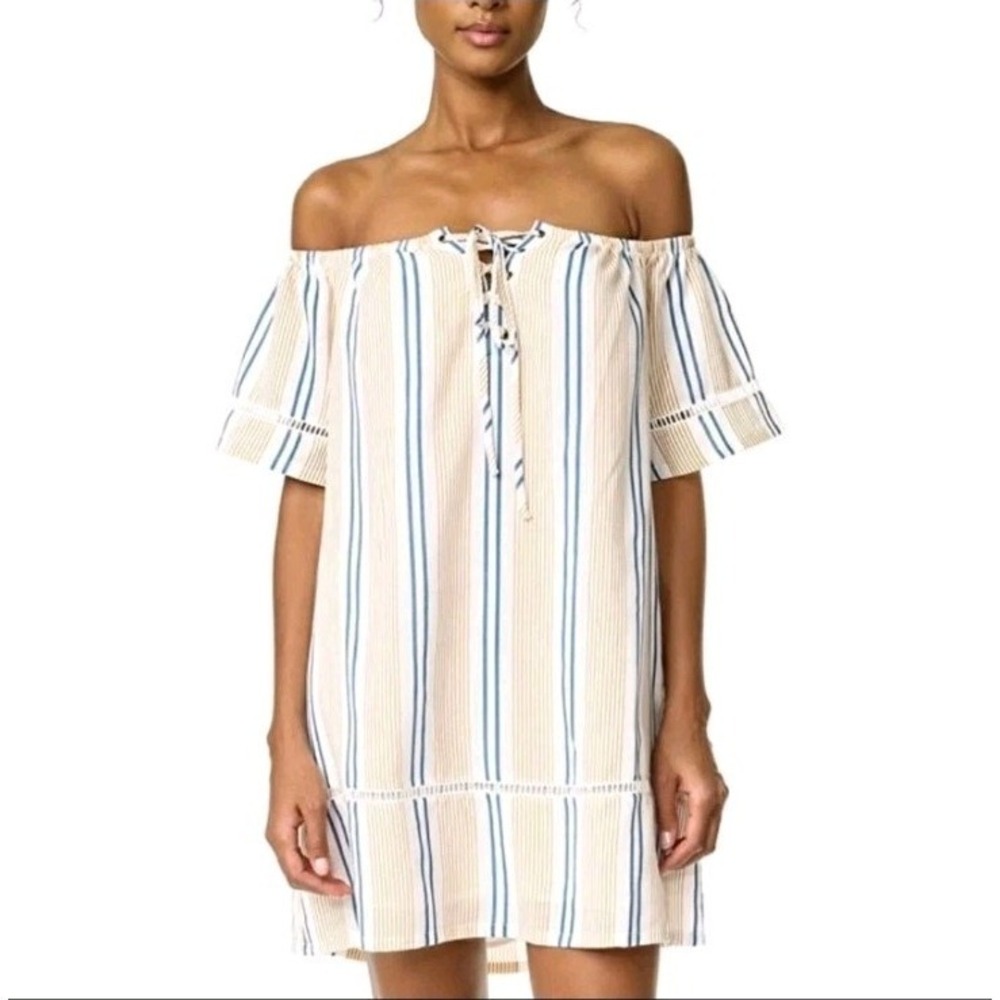 J.O.A. Women's Shift Dress Small Mini Off-Shoulder lace-up Resort Island Breezy